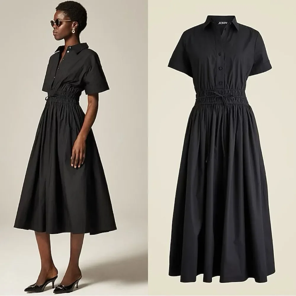 NWT J Crew Elena shirtdress in cotton poplin in black